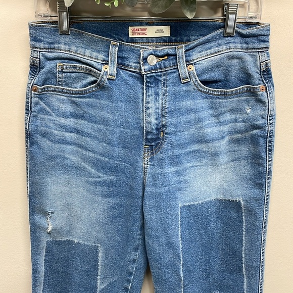 Signature by Levi Strauss Heritage Boyfriend Distressed Patch Denim Jeans 4 W27 - Picture 2 of 15